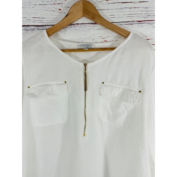 Company Ellen Tracy 100% Linen Womens XL White Tunic Top Gold Zipper Detail - Picture 6 of 14